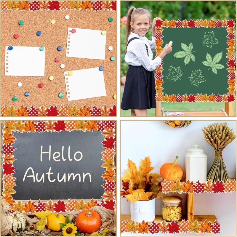 32.8ft Thanksgiving Leaf Border Trim Sticker for Chalkboard Notice Board Decoration Bulletin Board Border Trim Sticker