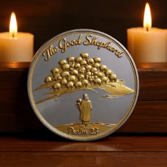 Ты со мной Монета в память о вере Иисус Добрый Пастырь Защищающий Агнца от Волков Карманный Талисман Псалом 23:4 Монетка испытания веры Религиозная
