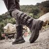 Men British Retro Boots Round Toe Leather Boots Motocycle Boot Lace Up High Top Shoes