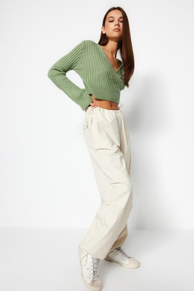 Women's Elegance Style Sweater Stone Crop Soft Textured Double Breasted Knitwear Sweater