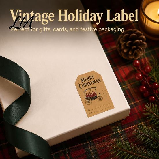 Envelope Sealing Stickers 180PCS/Roll Christmas Label Stickers, Self-Adhesive Retro Paper Tags with Blank Winter Holiday Writing Area, Decorative