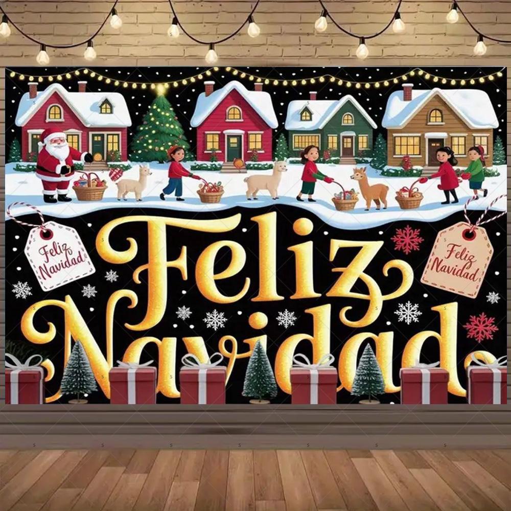 Winter Christmas Background Banner Spanish Christmas Party Decoration Xmas Tree Santa Claus Backdrop Supplies Photography Props
