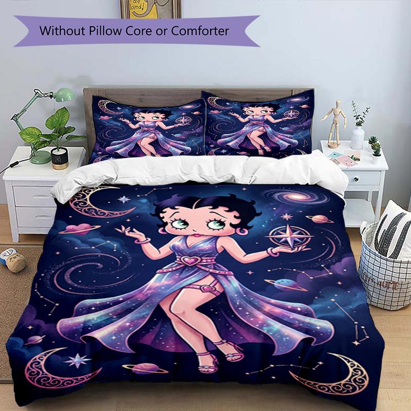 3pcs Duvet Cover Set (1*Duvet Cover + 2*Pillowcase, Without Core), Betty Boop Print Bedding Set, Bedroom Decor, All‑Season, Birthday Gift