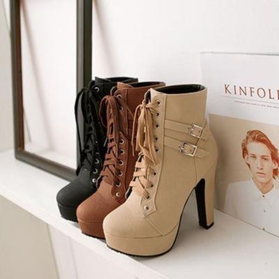 Мода 2025Новые Женские Сапоги Модные Сапоги на Высоком Каблуке Шнуровка Повседневные Ботильоны для Женщин Платформа Короткие Ботинки Botas Mujer Zapatos Mujer