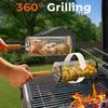 BBQ Basket Heavy-Duty Stainless Steel Grill Basket with Lid Removable Wooden Handle Rolling Grill Basket