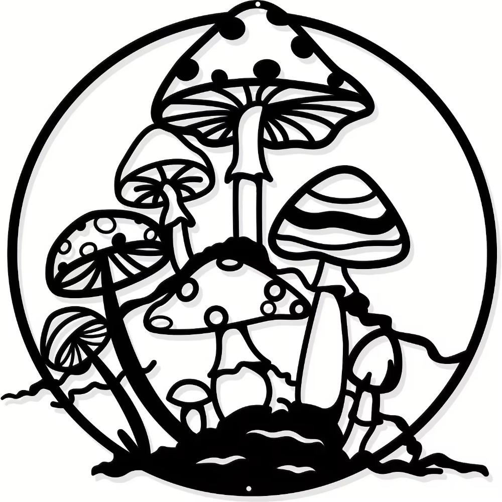 Mushroom Metal Wall Art – Black Silhouette Design | Stylish Wall Hanging Decoration | Ideal for Home, Bedroom, & Holiday Decor