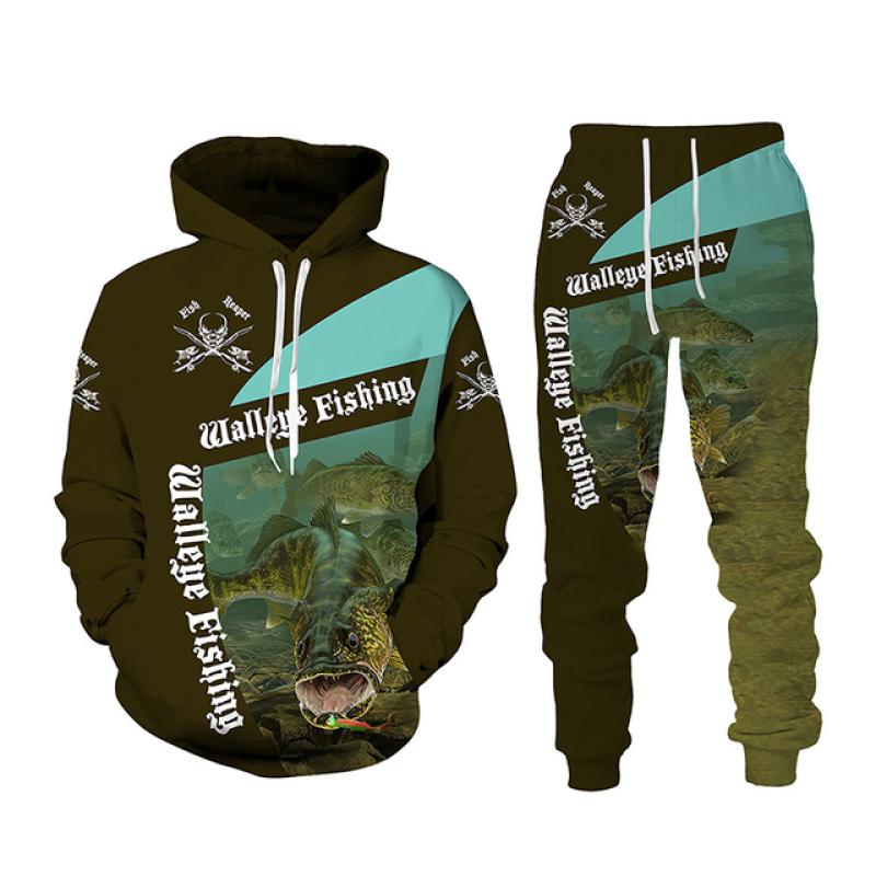 Весна-Осень с 3D принтом рыбы для мужчин и женщин толстовка + брюки комплекты из 2 предметов камуфляжная одежда для рыбалки, охоты и кемпинга модная спортивная одежда на открытом воздухе комплект