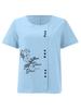 Women's Fashion Black Line Floral Letters Print Round Neck Short Sleeve T-shirt Casual Cotton Linen Graphic Shirt Leisure Loose Summer Blouse Tops