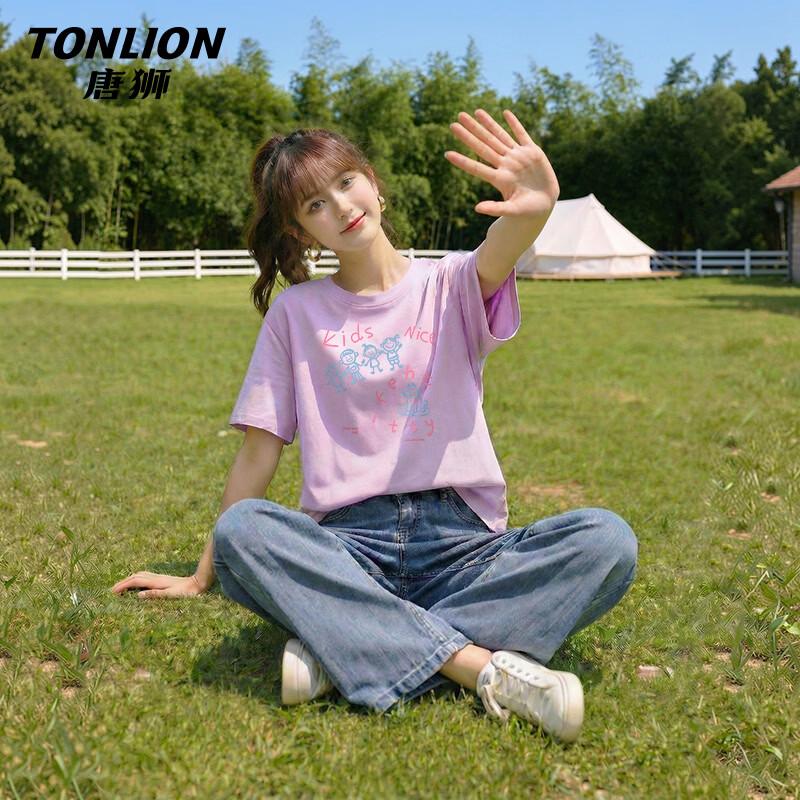 Женская свободная футболка TonLion из чистого хлопка с принтом котенка