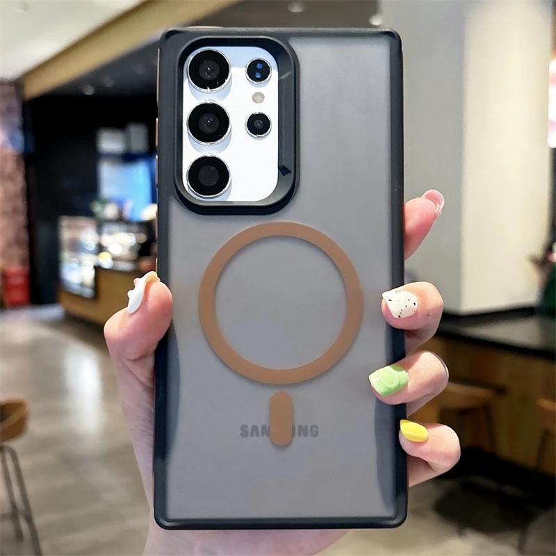 Роскошный двухцветный матовый магнитный чехол для телефона Samsung Galaxy S25 S24 S23 S22 Ultra Plus Magsafe Wireless Charge прозрачный чехол