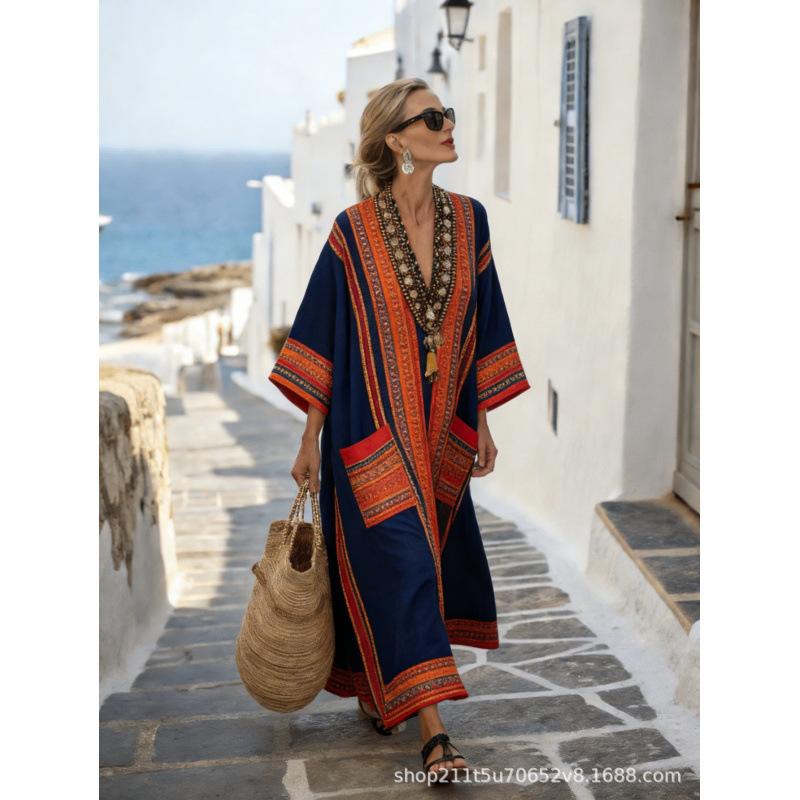 European and American bohemian women's dress seaside vacation elegant fashion print