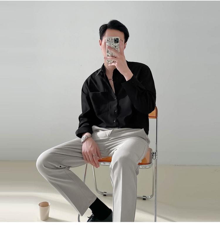Men's Long-Sleeve Korean Style Iron-Free Solid Color Shirts for Spring and Autumn