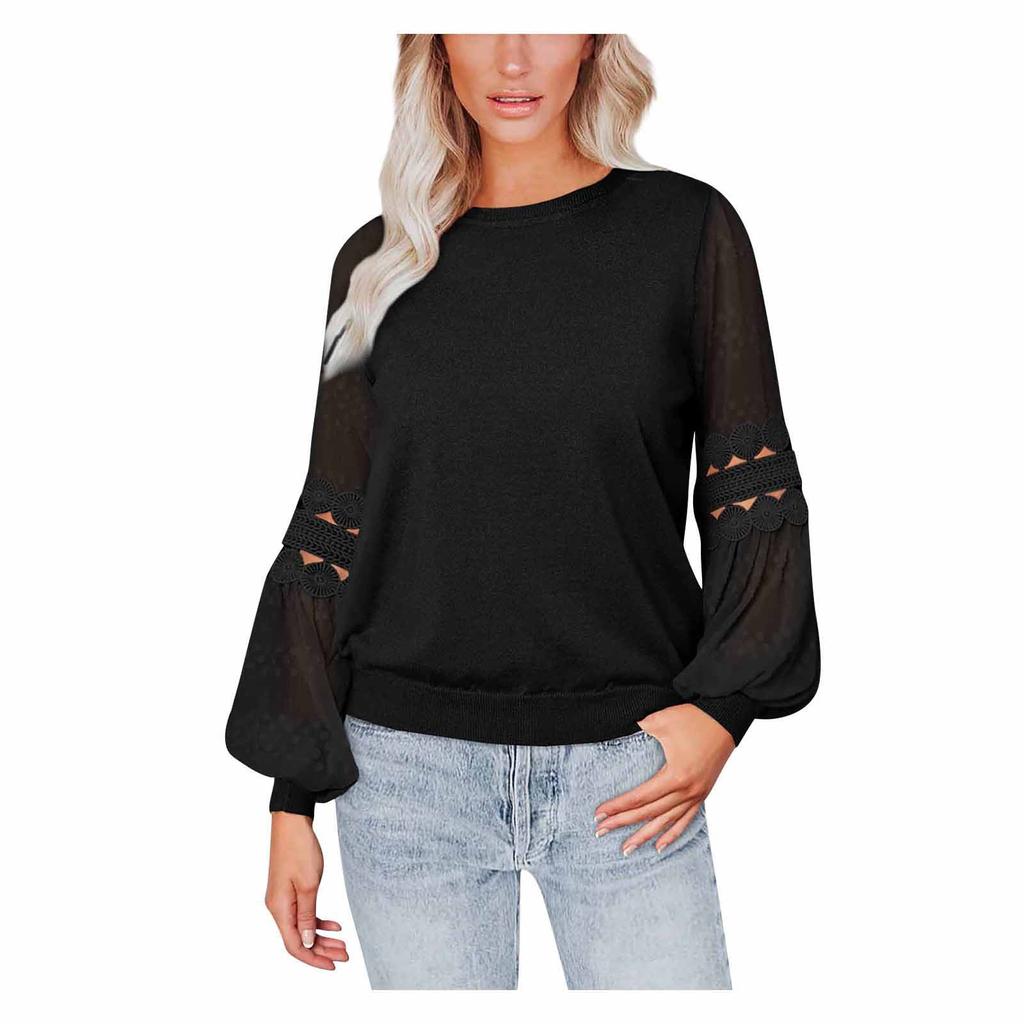 Женская однотонная модная футболка с длинными рукавами и круглым вырезом, топ, темперамент, универсальная футболка с рукавами