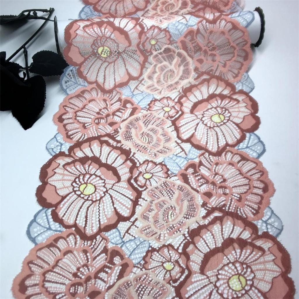 Elastic Lace, 22.5cm wide Multicolor floral Stretchy Spandex Lace Trim for Lingerie, Bra, Underwear, Dress, Garment, Sewing & Crafting
