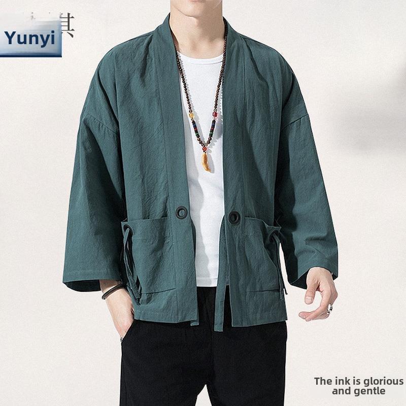 Men's Chinese Style Linen Jacket: Hanfu Kimono, Tang Suit, Taoist Robe - Retro Autumn Fashion