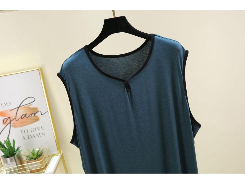 Пижама для пары из модального хлопка больших размеров: Мужской жилет без рукавов и женская однотонная ночная рубашка на лето