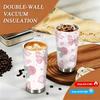 Cute Pink Butterfly Bow Rose Pattern Insulated Coffee Tumbler Reusable Vacuum Thermal Cup Portable Stainless Steel Mug for Office Travel Gift