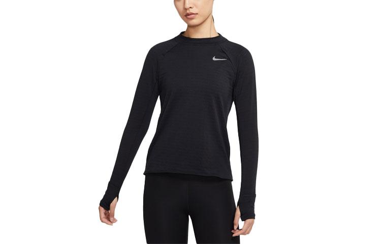 Nike Solid Color Fleece Lined Crew Neck Logo Micro Label Running Thumb Loop Crew Neck Long Sleeved Slim Fit Tight Fit DD6780-010