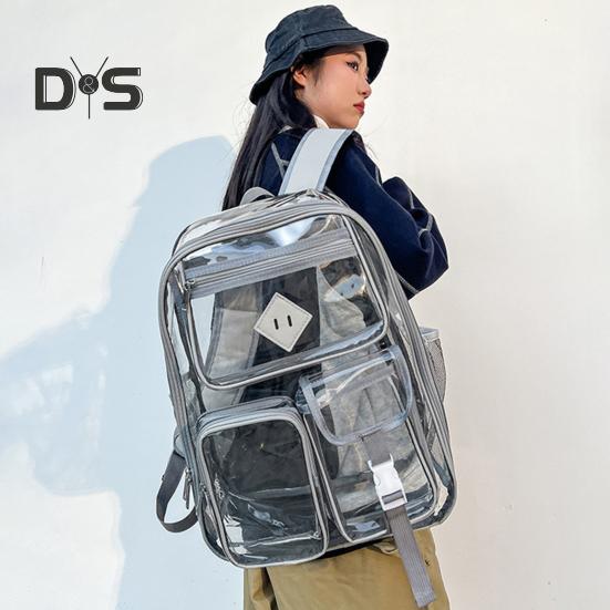 Clear Backpack with Reinforced Stitching Zipper Closure Large Capacity Adjustable Heavy Duty Large PVC Transparent See Through School Bag