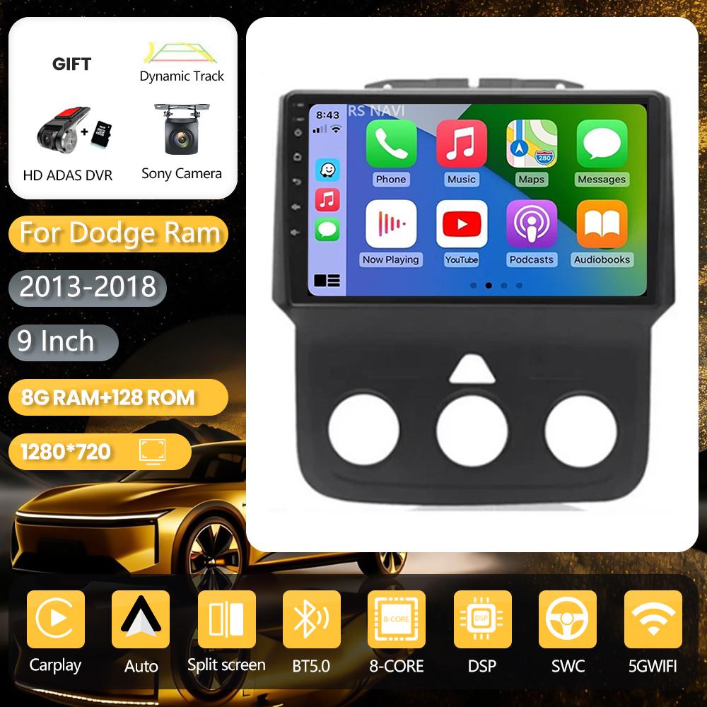Autoradio multimédia Android 16 Carplay Auto avec écran 2K, WIFI+4G pour Dodge RAM 2012 - 2017, navigation stéréo