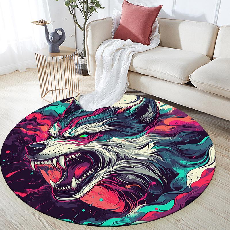 Круглый ковер Roaring Wolf, Ковер для гостиной, спальни, дивана, игровой комнаты, Декор, Нескользящий коврик для пола