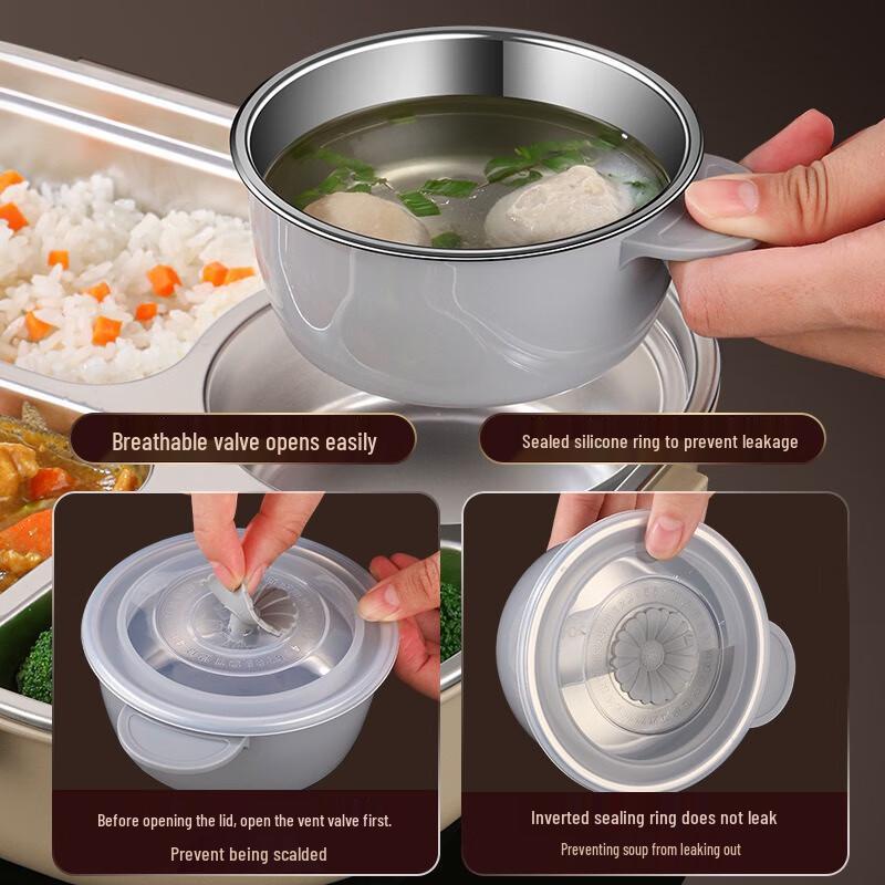 FuMaide 1000ml 3-Compartment 304 Stainless Steel Insulated Lunch Box