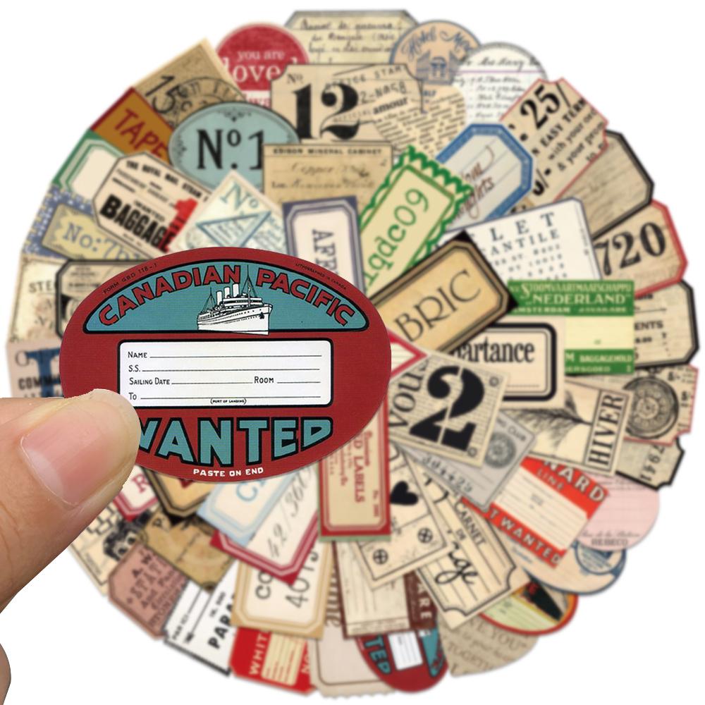60Pcs Retro Sealing Labels Tag Stickers Vintage Vinyl Decals Diy Wall Diary Suitcase Scrapbook Phone Motorbike Graffiti Sticker