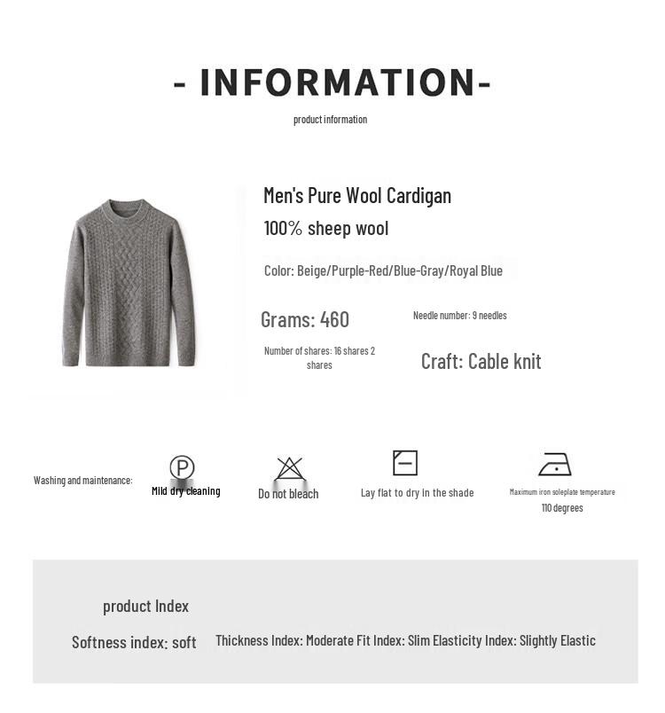Hengyuanxiang Men's 100% Wool Crew Neck Pullover Sweater