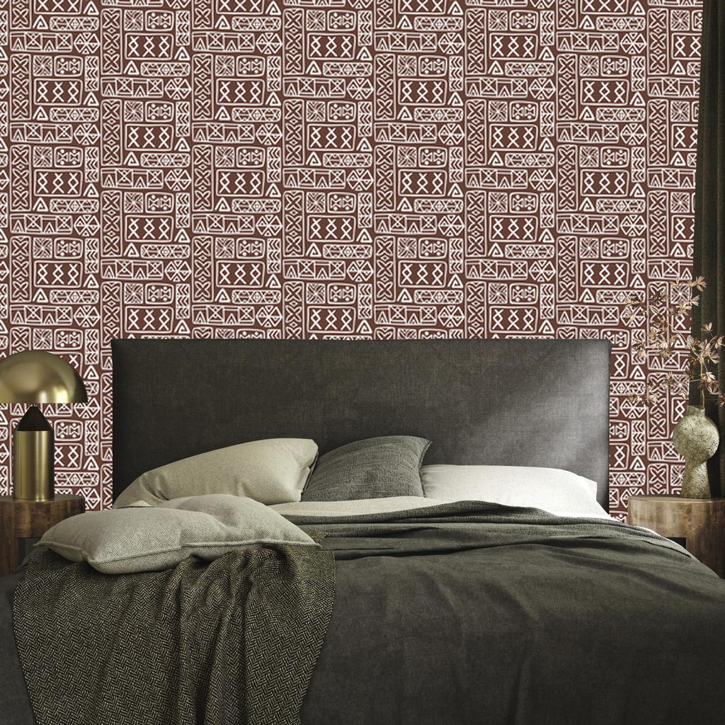 Polynesian Geometric Pattern Orange Wallpaper 50x1000