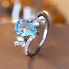 Модное серебристое кольцо Bi Tear Drop Aqua Blue с камнем, роскошное обручальное кольцо Love, винтажные свадебные кольца с каплями воды