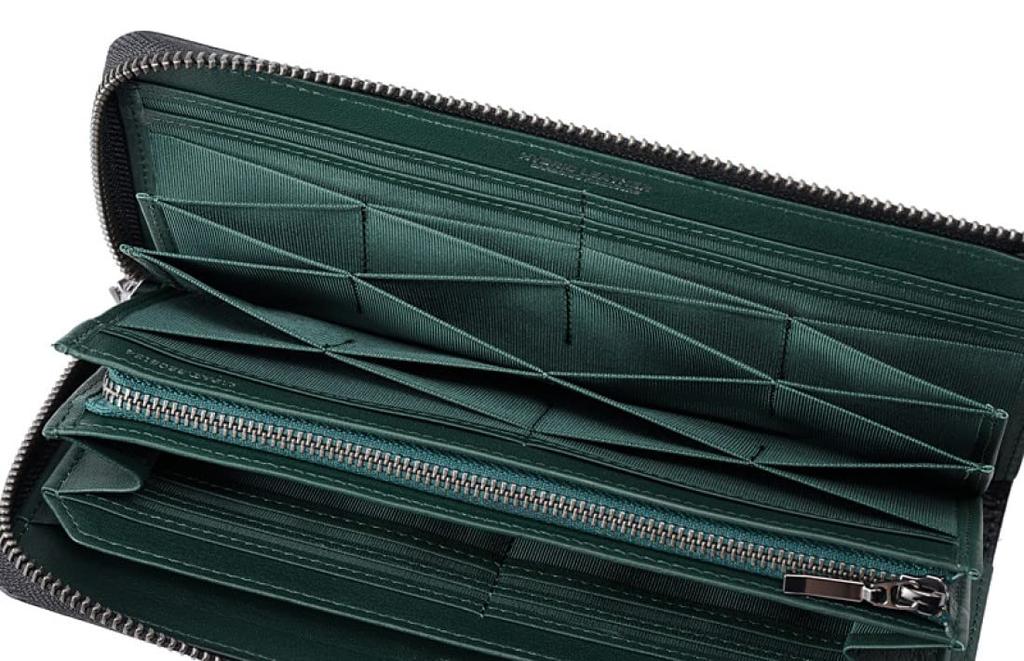 Новый интерес Shadow 2.0 Кошелек-лонг из кожи Carbon, L-образная молния, Большая вместимость, Отделения для карт, Подарок на День отца, Черный x Зеленый,