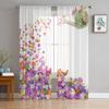 Butterfly Flowers Kettle Watercolor Painting Sheer Curtain For Living Room Bedroom Modern Tulle Window Treatment Home Decor