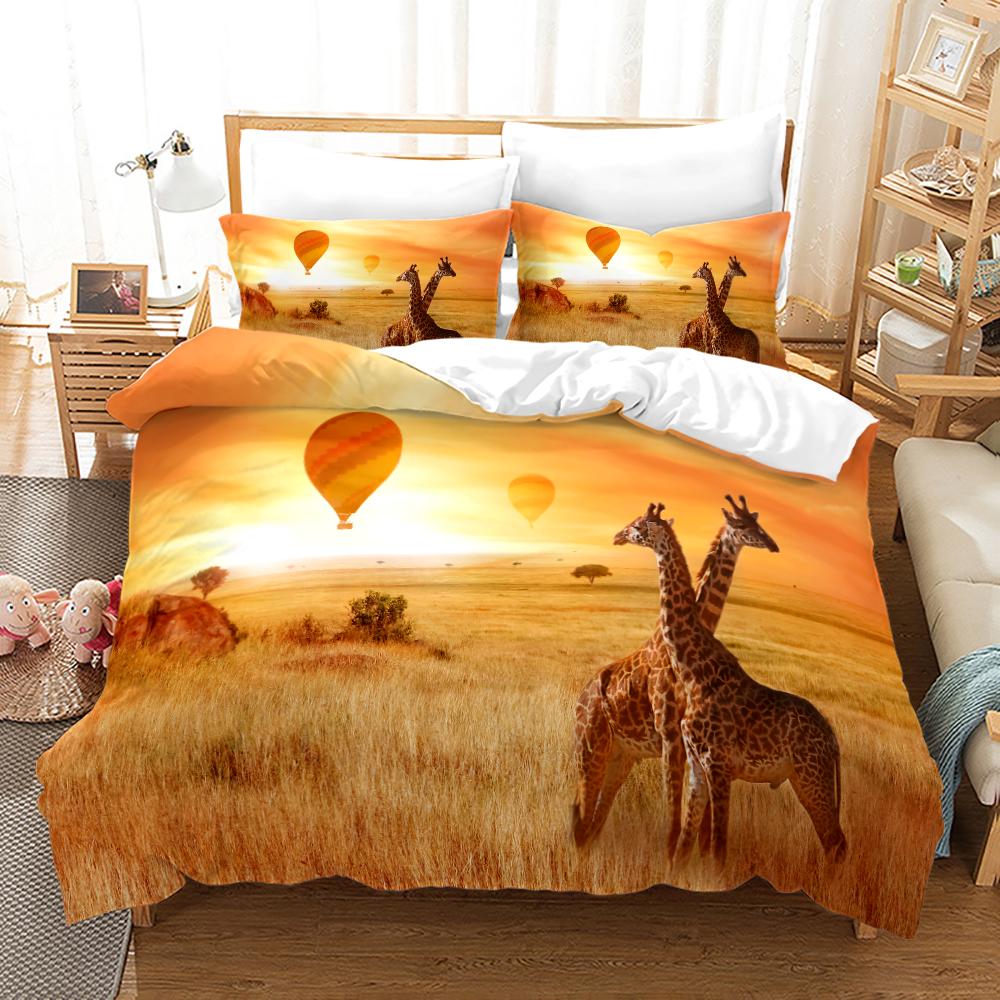 Deer Duvet Cover Set King Polyester Bedding Set For Kid Children Gift Bedding Set 3D Animal Giraffe Purple Theme Comforter Cover