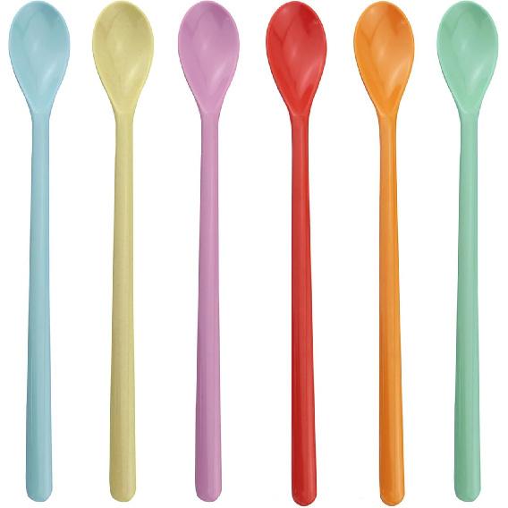 6PCS Plastic Long Handle Stirring Spoon 8.8 inch Food Grade Plastic Candy Coloured Spoon Coffee Drink Tall Cup Spoon Milk Tea Shop Dessert Ice Cream