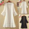 Summer Cardigan Mid Long See-through Lace Open Front Sheer Sun Protection Crochet Cardigan Beach Cover Up Streetwear