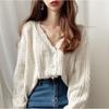 Spring and Autumn Women's Sweater Cardigan Chic Retro Hollow Jacket Lazy Wind Crochet Sweater V-neck Knitted Cardigan
