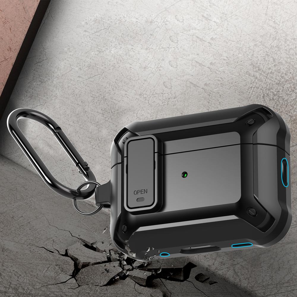 KEYSION Чехол для Bluetooth-наушников для AirPods Pro 3 Мягкий силикон+ПК Ударопрочная задняя крышка с замком-переключателем Карабин для альпинизма