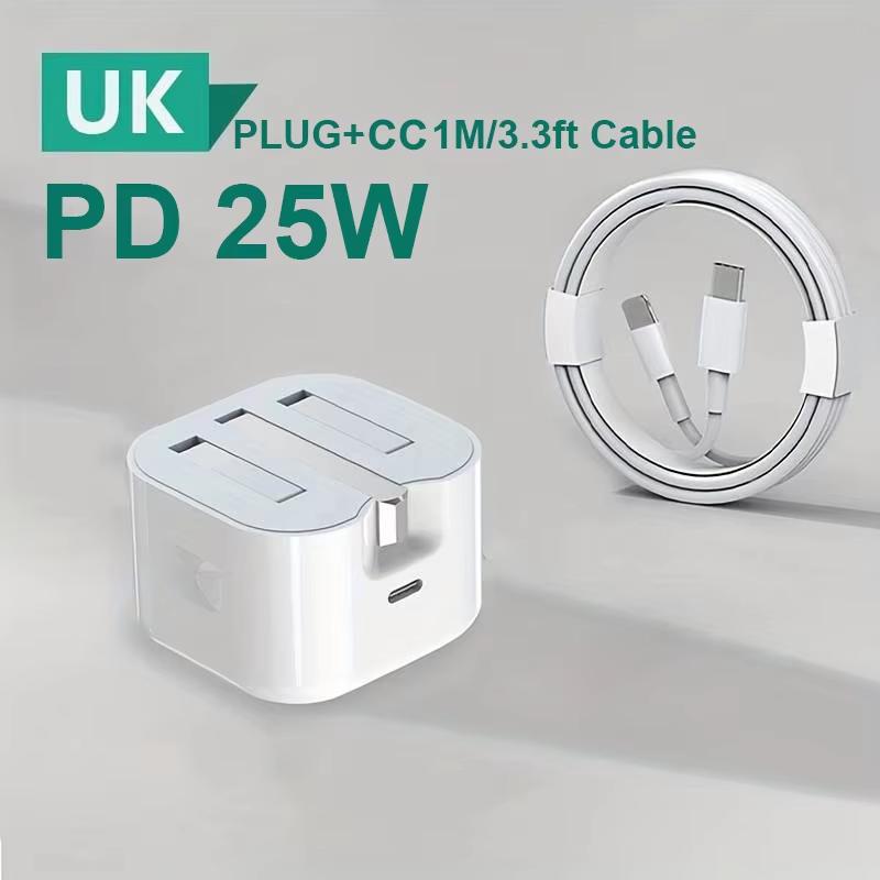 Складная вилка UK 25 Вт USB-C Порт Быстрая зарядка QC3.0 PD Type C Настенное зарядное устройство Адаптер питания для 16/15 Путешествий