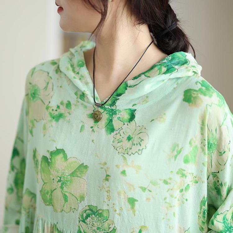 Women Plus Size Floral Print Maxi Dress Casual Loose Long Sleeve O Neck Oversize Long Hat Dress 8109
