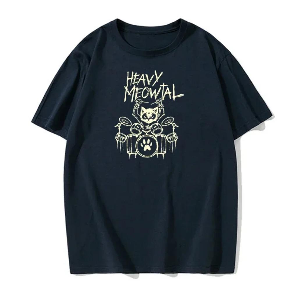 Идеи подарков в стиле Heavy Cat Metal Music Смешные футболки для владельцев домашних животных Топы с последними принтами Футболки из хлопка с круглым вырезом Универсальные футболки