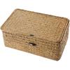 IMIKEYA Woven Storage Box Wicker Storage Bins with Lid Seagrass Basket Desktop Hand- Woven Box for Home Office Shelf Organizer