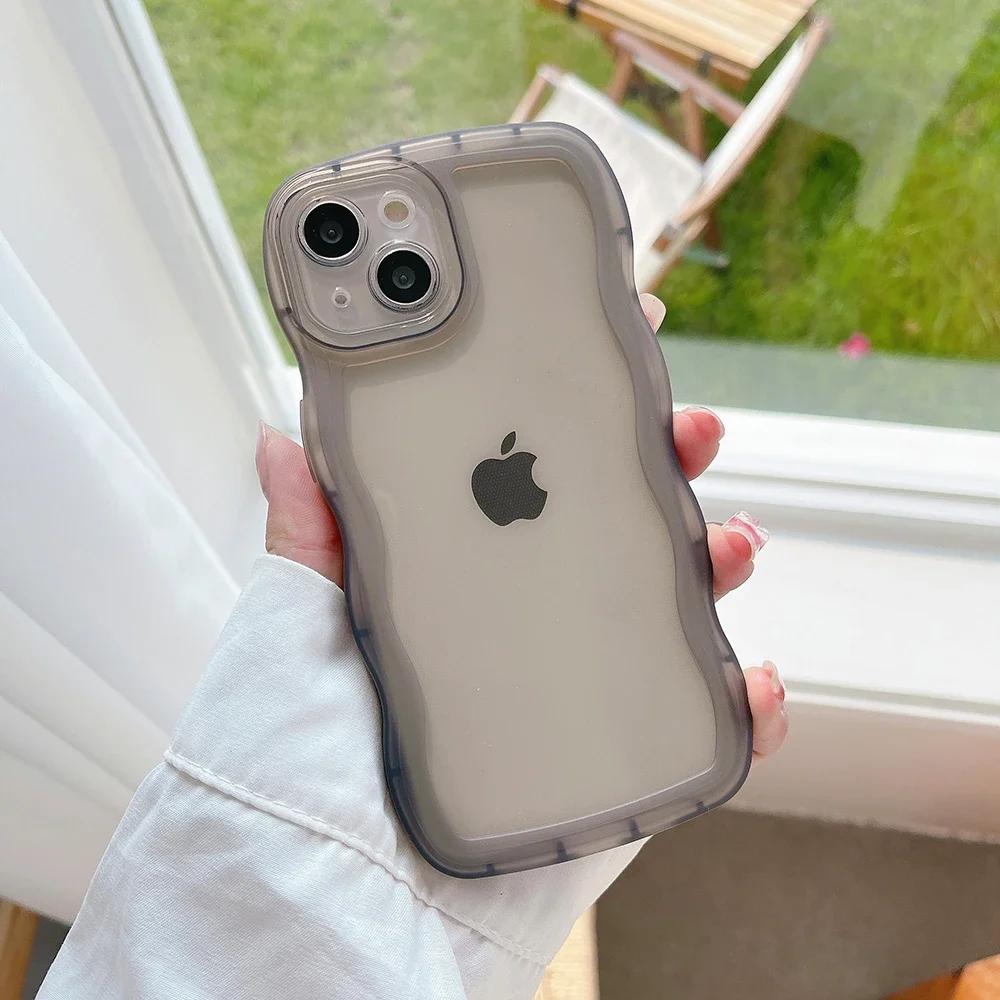 Для iPhone 16 15 14 13 12 11 Pro Max Mini XS SE 7 8 Plus Чехол Милый Прозрачный Волнистый Гибридный Ударопрочный Бампер Мягкий Фундас
