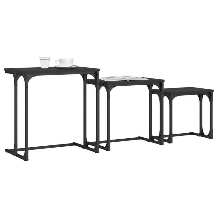 VidaXL Tables Console Gigognes 3 pcs, Bouts de Canapé, Tables d'Appoint, Meubles de Salon Entrée Couloir, Industriel, Noir 837817