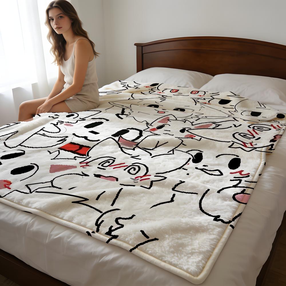 Throw High-Density Short Plush Blanket For Sofa Nap Air-Conditioned Room Soft Skin-Friendly Cute Cat B-Boykisser