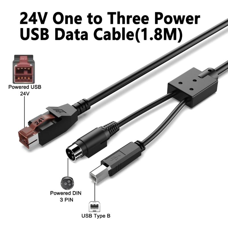 Кабель питания USB 24 В на 3-контактный Power Din (папа) USB 2.0 B (папа) Терминалы Соединительная линия для принтера Сканирующих пистолетов Аксессуар