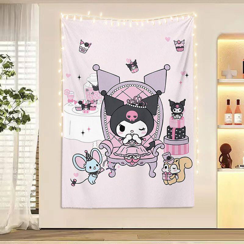 Kuromi Sanrio Cute Cartoon Tapestry Vertical Wall Hanging for Girls Bedroom Dorm Aesthetic Decor