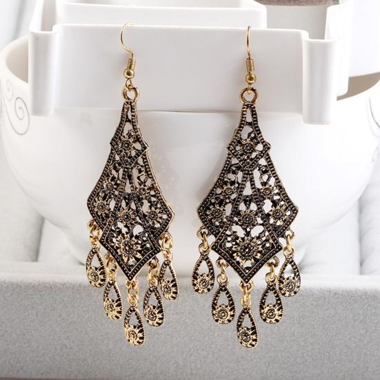 1 пара женских винтажных резных кисточек с кисточками, полые серьги с цветочным принтом в форме капли воды в богемном стиле