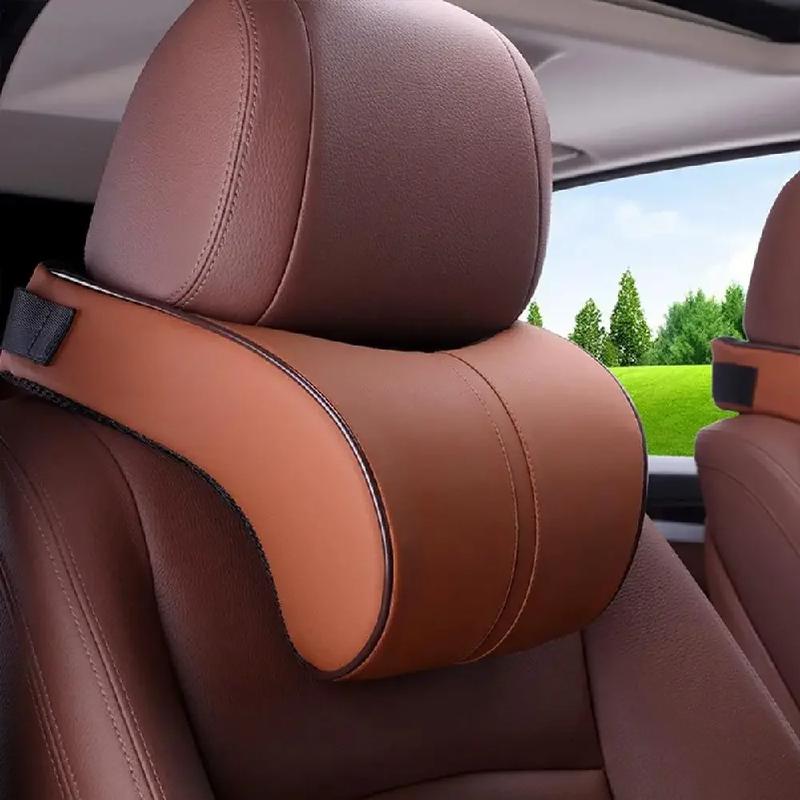 2pcAdjustable Breathable Car Headrest Memory Cotton Car Cushion Leather Neck Pillow Car Waist Pad Automotive Decorative Products