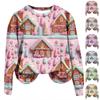 Женская повседневная модная рождественская печать с длинным рукавом и круглым вырезом, пуловер, верхняя блузка