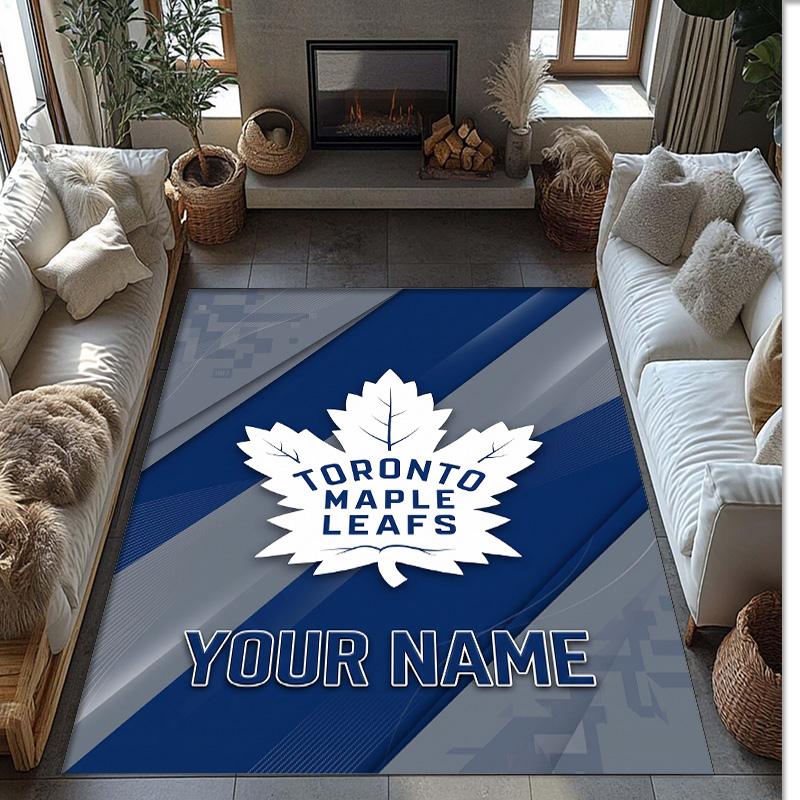 Toronto Maple Leafs Crystal Velvet Rug, Custom Name Text Personalized Non‑Slip Floor Mat for Home Decor Gift